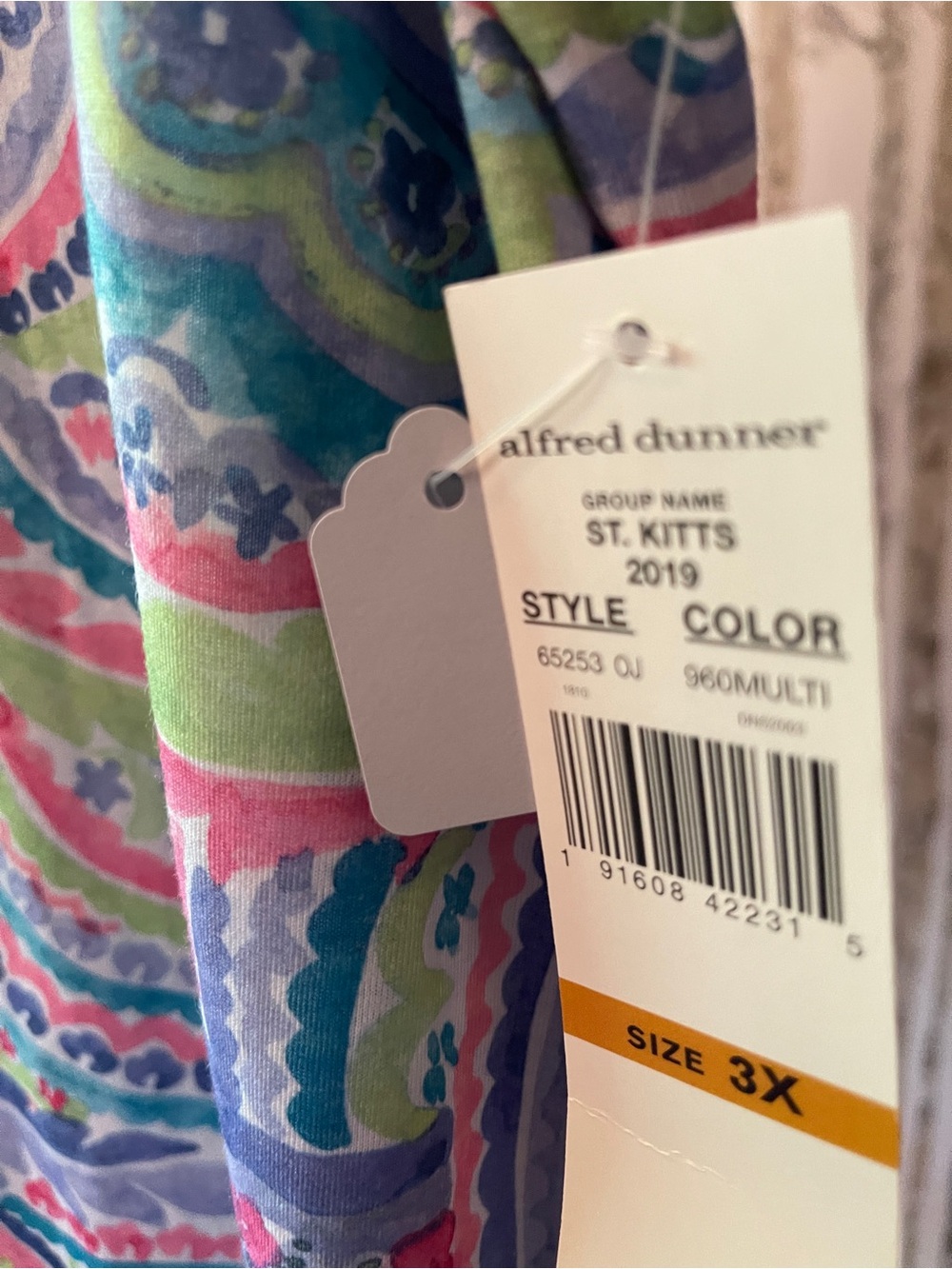 Alfred Dunner Multicolor 3X Paisley V-Neck Short Sleeve Top - Picture 6 of 8